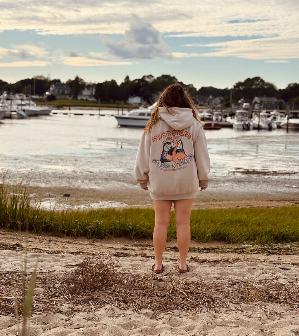 Retro Flamingo Oversized Fleece Hoodie